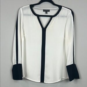 The Limited Black Cream Ivory Color Block Silky Women's Blouse Size XS